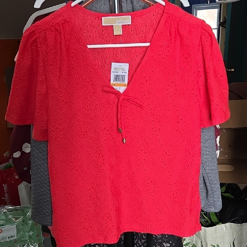Michael Kors Vibrant Red Lace Top